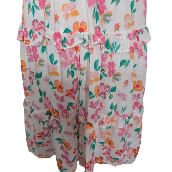 J Crew Factory Floral Midi Dress Womens Size Small White Flutter Sleeve Tiered - Picture 4 of 14